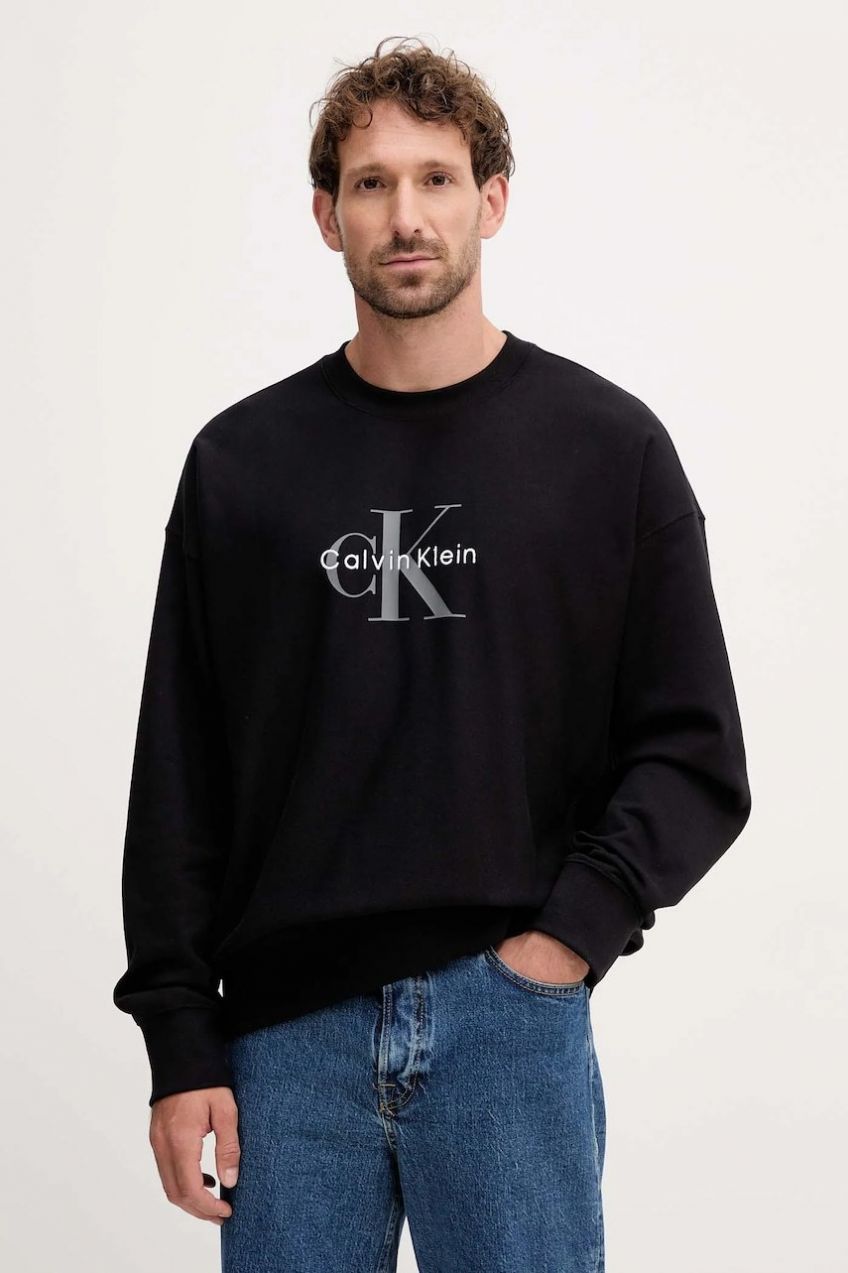 Mikina Calvin Klein Jeans čierna farba, s potlačou, LV04RD234G