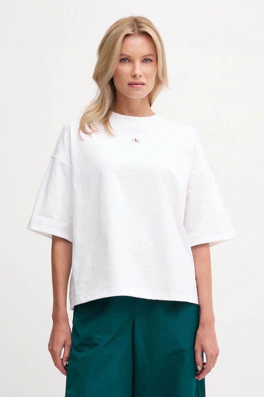 Bavlnené tričko Calvin Klein Jeans dámske, biela farba, LV047D204G