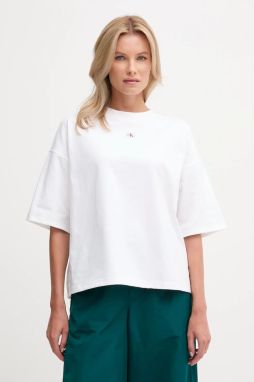 Bavlnené tričko Calvin Klein Jeans dámske, biela farba, LV047D204G