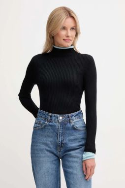 Sveter s prímesou vlny Calvin Klein Jeans čierna farba, ľahký, s polorolákom, LV044D314G