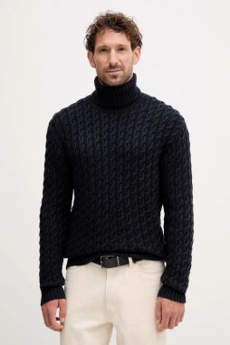 Vlnený sveter BOSS BECKHAM X BOSS tmavomodrá farba, s rolákom, 50554338