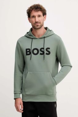 Mikina BOSS Green zelená farba, s kapucňou, s potlačou, 50551457