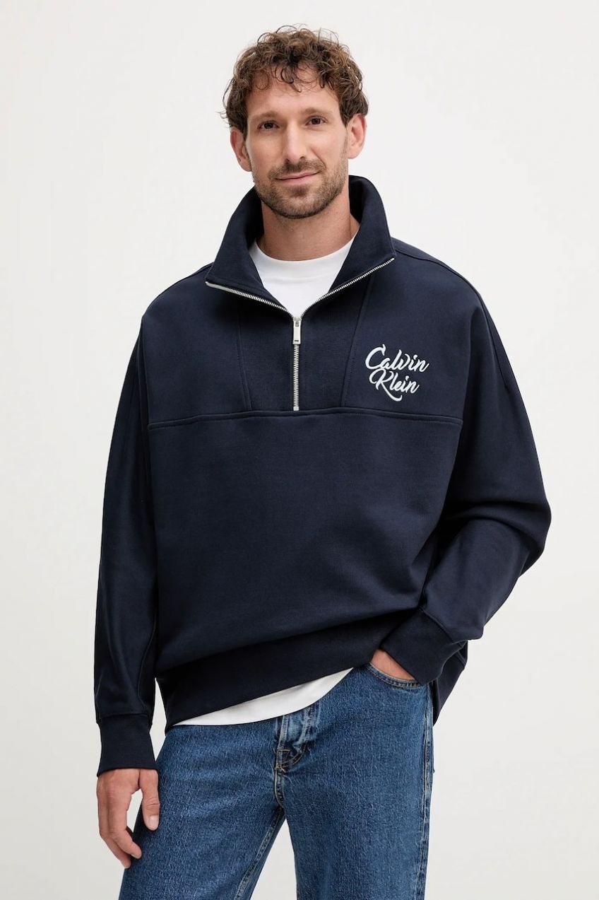 Mikina Calvin Klein Jeans tmavomodrá farba, s nášivkou, LV04RD205G