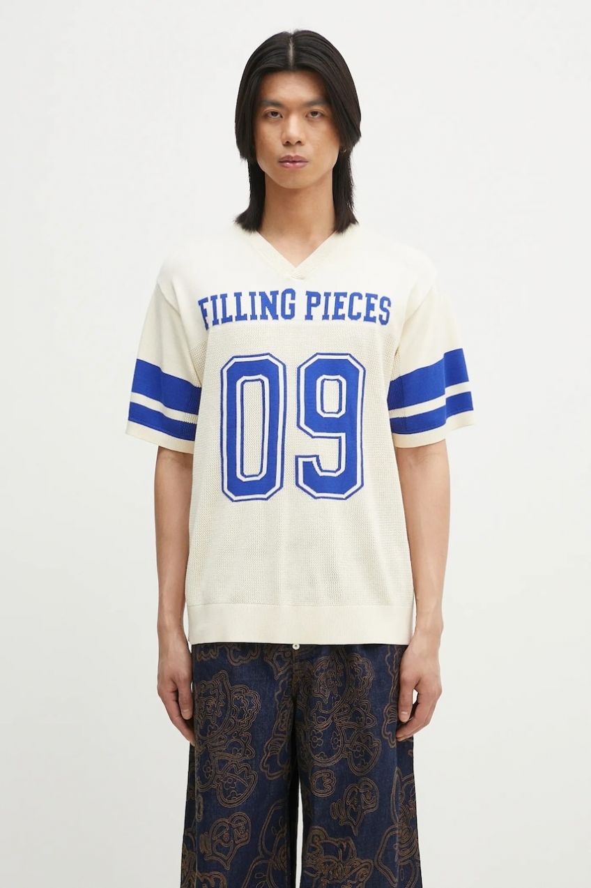 Tričko Filling Pieces Knit Jersey American Football pánske, béžová farba, s potlačou, 91099059936