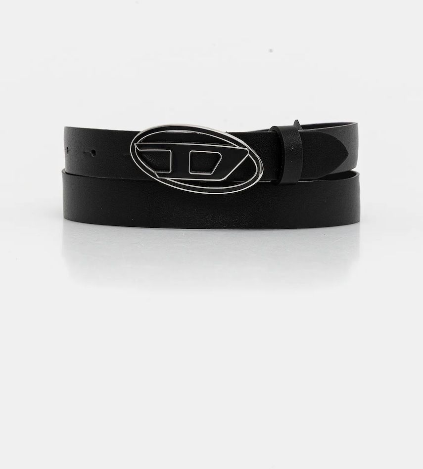 Kožený opasok Diesel OVAL D LOGO B-1DR 25 čierna farba, X09716.P1245