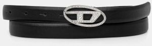 Kožený opasok Diesel OVAL D LOGO B-1DR STRASS 20 čierna farba, X09972.P6364