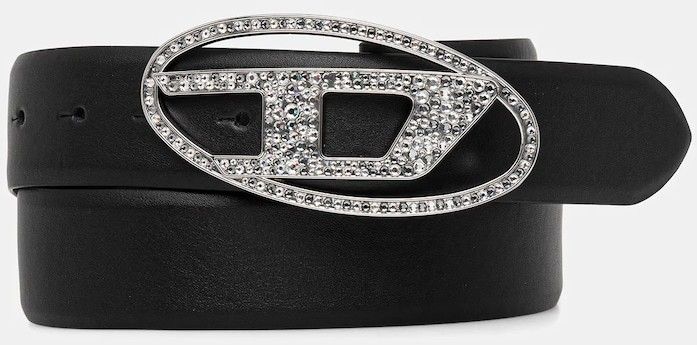 Kožený opasok Diesel OVAL D LOGO B-1DR STRASS čierna farba, X09611.P6364