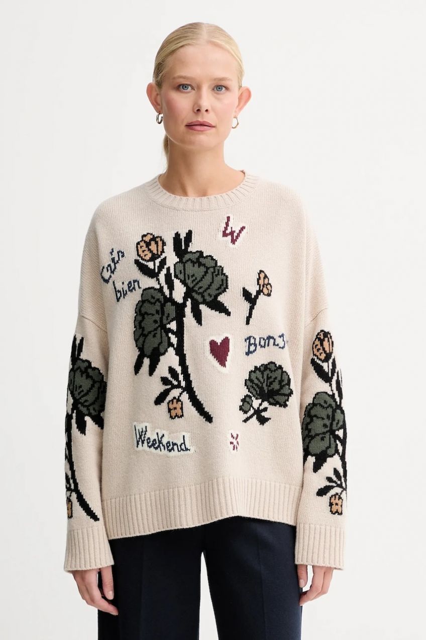 Vlnený sveter Weekend Max Mara PAVIDI béžová farba, ľahké, 2525366262600