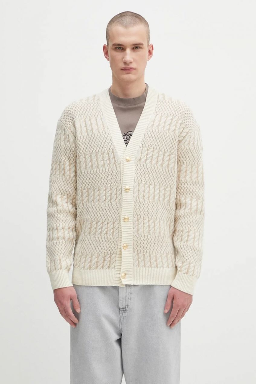 Vlnený kardigán Drôle de Monsieur Le Cardigan Torsades Bicolore béžová farba, H.CA160.WO018