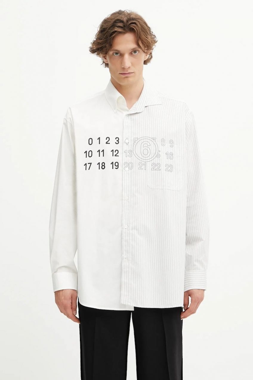 Bavlnená košeľa MM6 Maison Margiela biela farba, voľný strih, s golierom button-down, SH0DT0025.MTN085.961