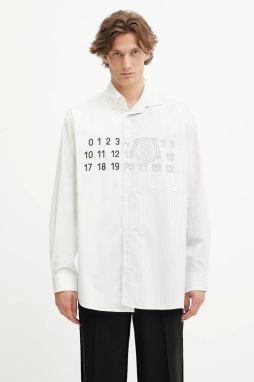 Bavlnená košeľa MM6 Maison Margiela biela farba, voľný strih, s golierom button-down, SH0DT0025.MTN085.961