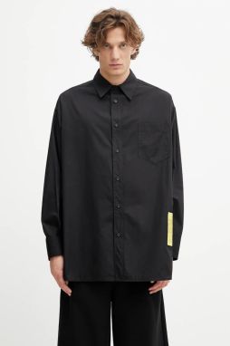 Bavlnená košeľa MM6 Maison Margiela čierna farba, voľný strih, s klasickým golierom, SH0DT0034.M35480.900