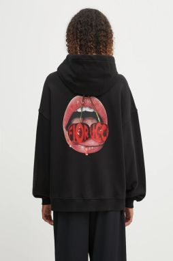 Bavlnená mikina Fiorucci Cherry Mouth Print Relaxed Fit čierna farba, s kapucňou, s potlačou, W02FPSHO092CJ05BK02