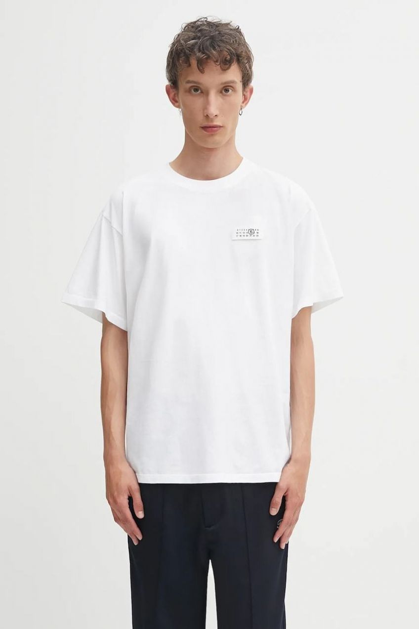 Bavlnené tričko MM6 Maison Margiela pánske, biela farba, s nášivkou, SH2GC0030.M20048.100