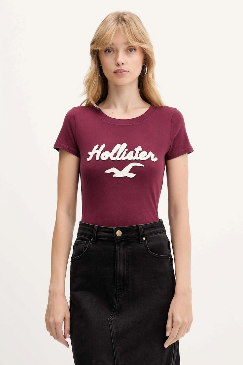 Bavlnené tričko Hollister Co. dámske, bordová farba, KI357-5016