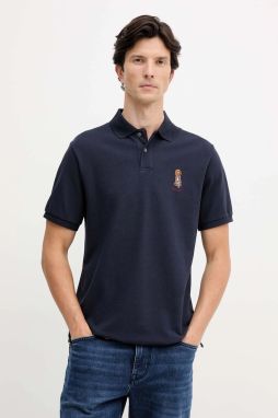 Bavlnené polo tričko Hackett London tmavomodrá farba, s nášivkou, HM5600028