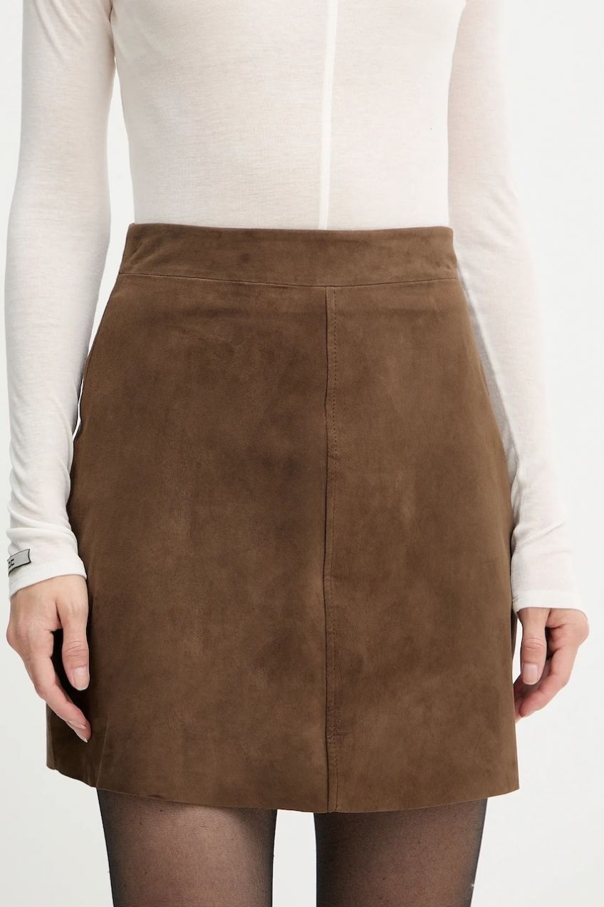 Semišová sukňa Marella hnedá farba, mini, áčkový strih, 2523406011200