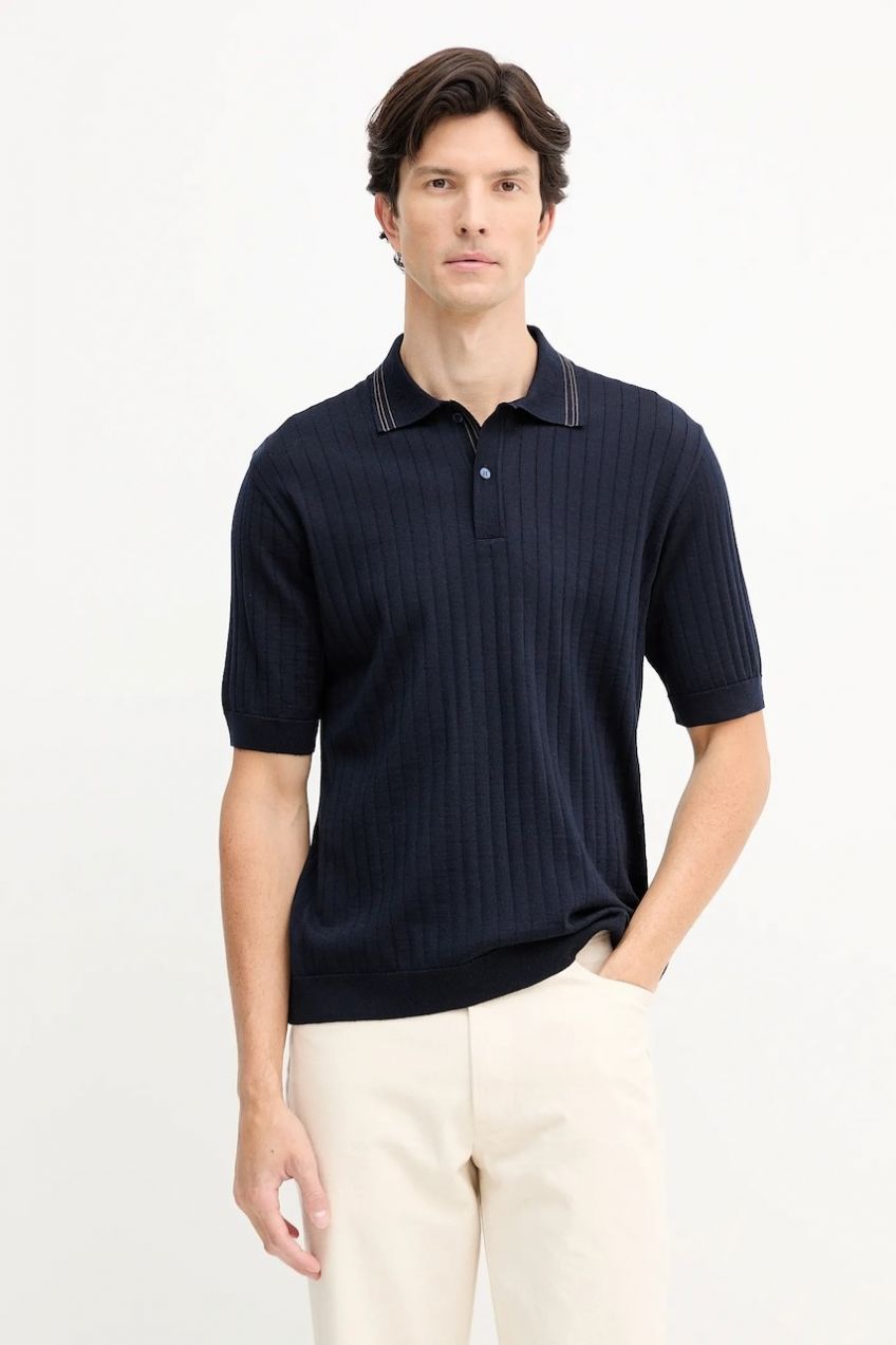 Vlnené polo Paul&Shark Knitwear tmavomodrá farba, jednofarebné, 15311114