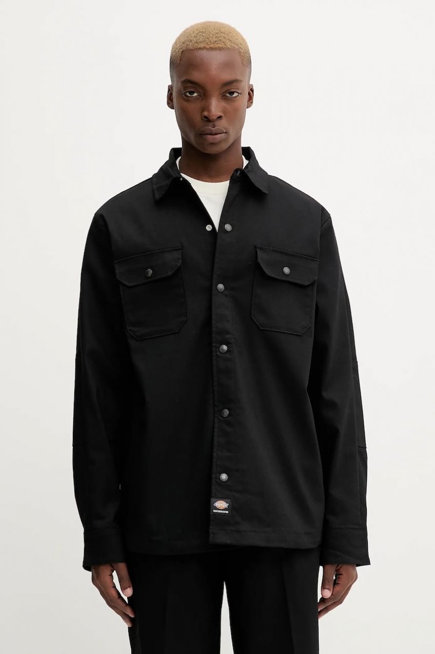 Košeľa Dickies čierna farba, regular, s klasickým golierom, DK0A8673