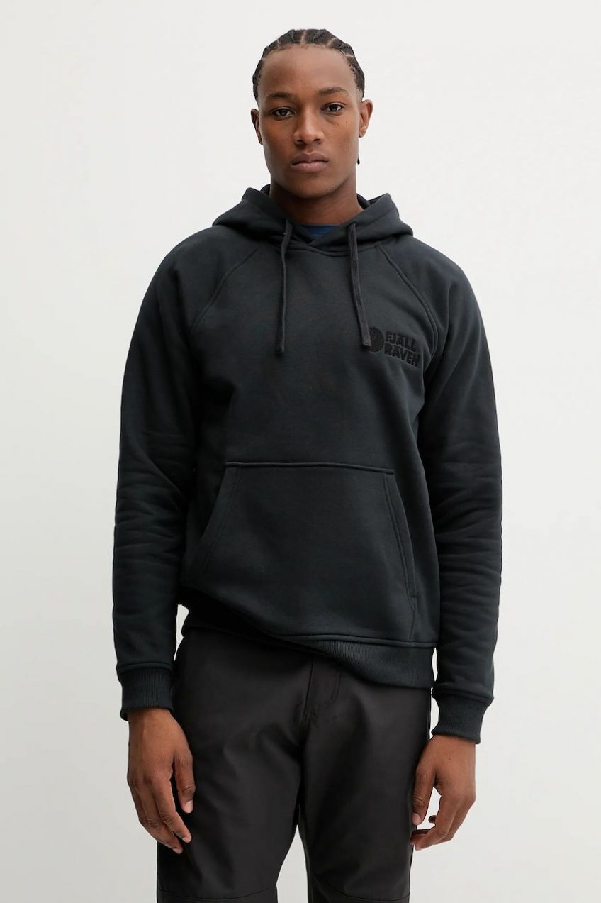Outdoorová mikina Fjallraven Fjällräven Classic čierna farba, s kapucňou, jednofarebná, F12600231-550