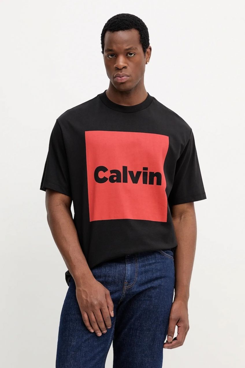 Bavlnené tričko Calvin Klein Jeans pánske, čierna farba, s potlačou, LV04RD813G