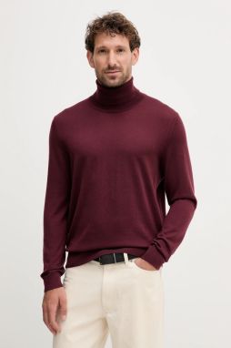 Kašmírový sveter BOSS BECKHAM X BOSS bordová farba, ľahký, s rolákom, 50557974