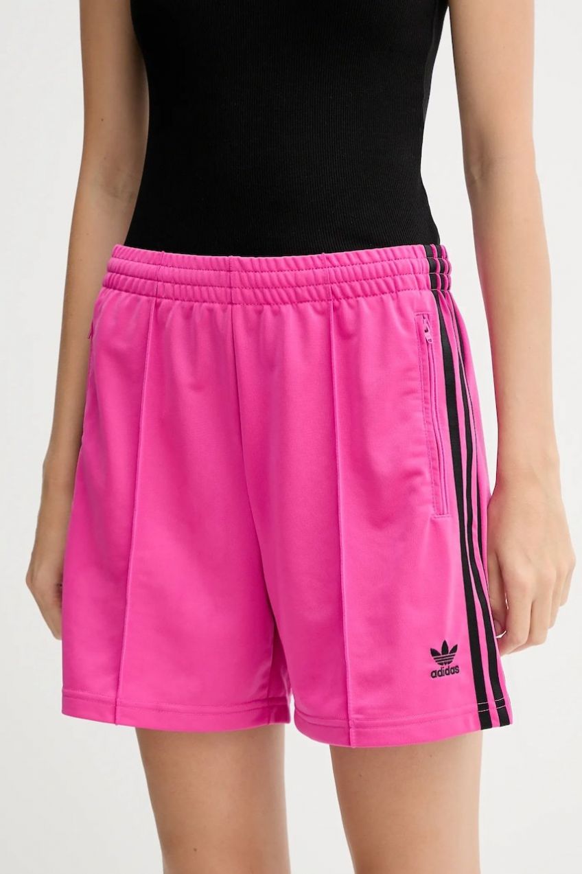 Šortky adidas Originals Firebird ružová farba, s nášivkou, vysoký pás, JW5049