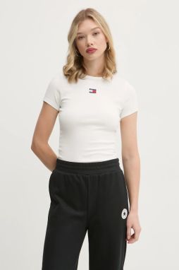 Tričko Tommy Jeans dámske, biela farba, DW0DW20463