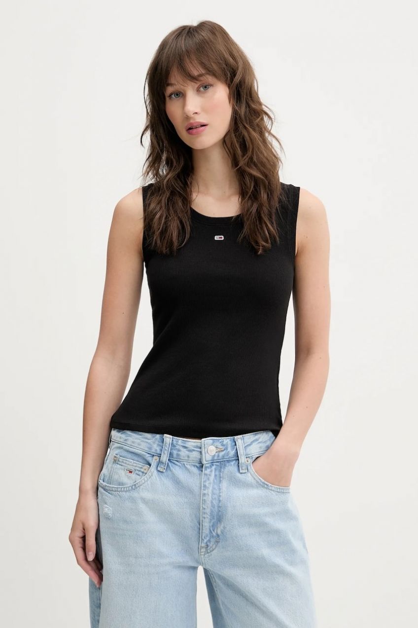 Top Tommy Jeans čierna farba, DW0DW20673