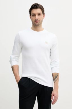 Bavlnené tričko s dlhým rukávom Calvin Klein Jeans biela farba, jednofarebné, J30J327117