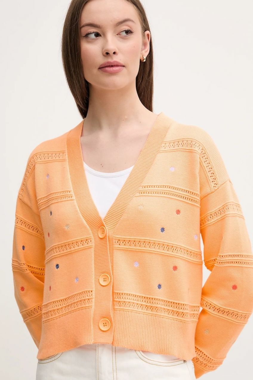 Bavlnený kardigán United Colors of Benetton dámsky, oranžová farba, 10C1E604W