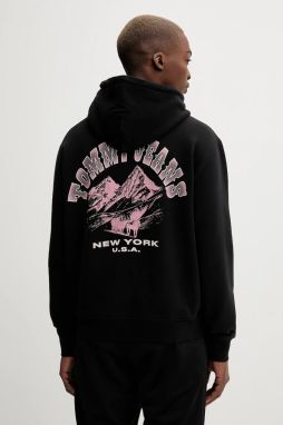 Mikina Tommy Jeans čierna farba, s kapucňou, s potlačou, DM0DM22088