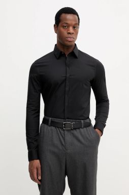 Košeľa Calvin Klein čierna farba, slim, s klasickým golierom, LV019EU060