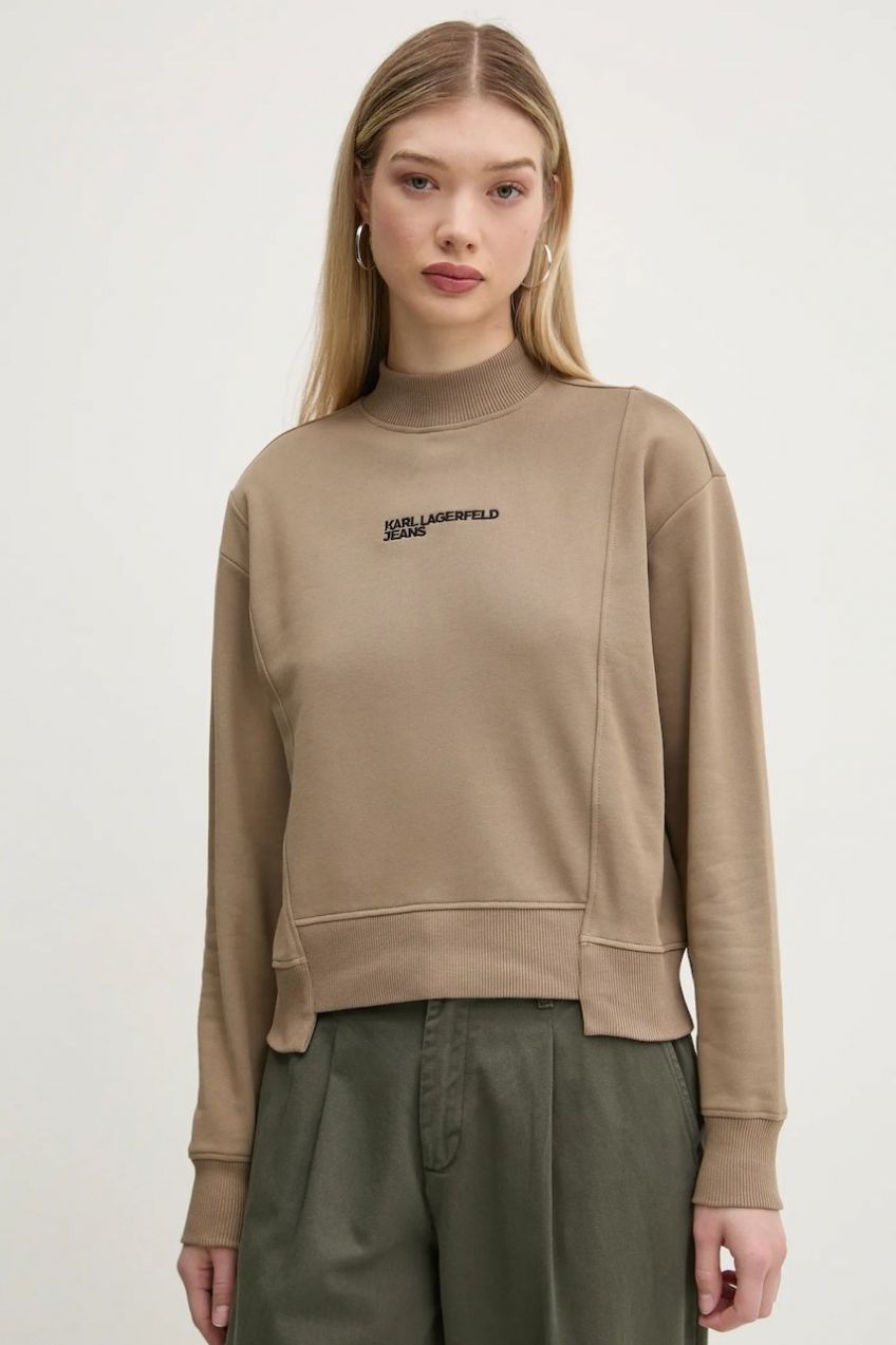 Bavlnená mikina Karl Lagerfeld Jeans dámska, béžová farba, jednofarebná, A1W20018