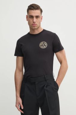 Bavlnené tričko Versace Jeans Couture pánske, čierna farba, s potlačou, 78GAHT00 CJ00T