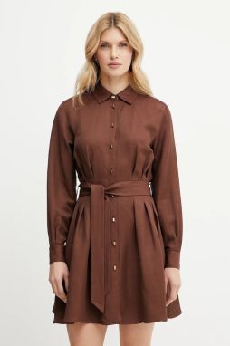 Šaty s prímesou ľanu Marciano Guess GRETA hnedá farba, mini, áčkový strih, 5GGK36 7316A