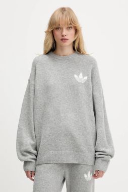 Sveter s prímesou vlny adidas Originals Knitted Sweater šedá farba, teplý, KF2341