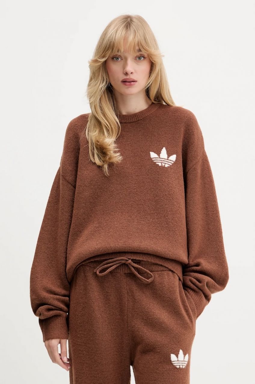 Sveter s prímesou vlny adidas Originals Knitted Sweater hnedá farba, KF2340