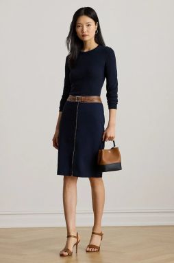Sukňa Lauren Ralph Lauren tmavomodrá farba, midi, puzdrová, 200980024