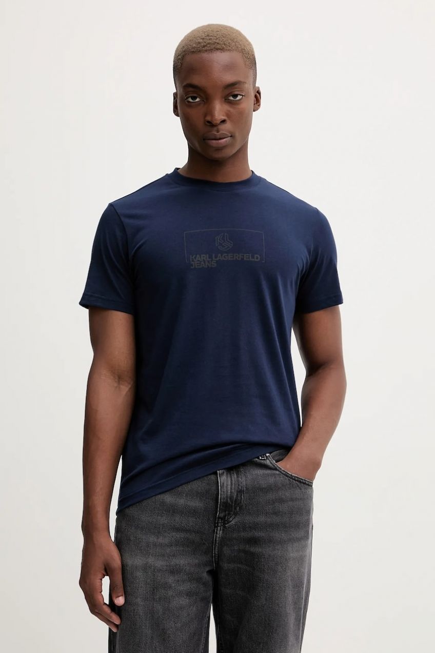 Bavlnené tričko Karl Lagerfeld Jeans pánske, tmavomodrá farba, s potlačou, A4M17020