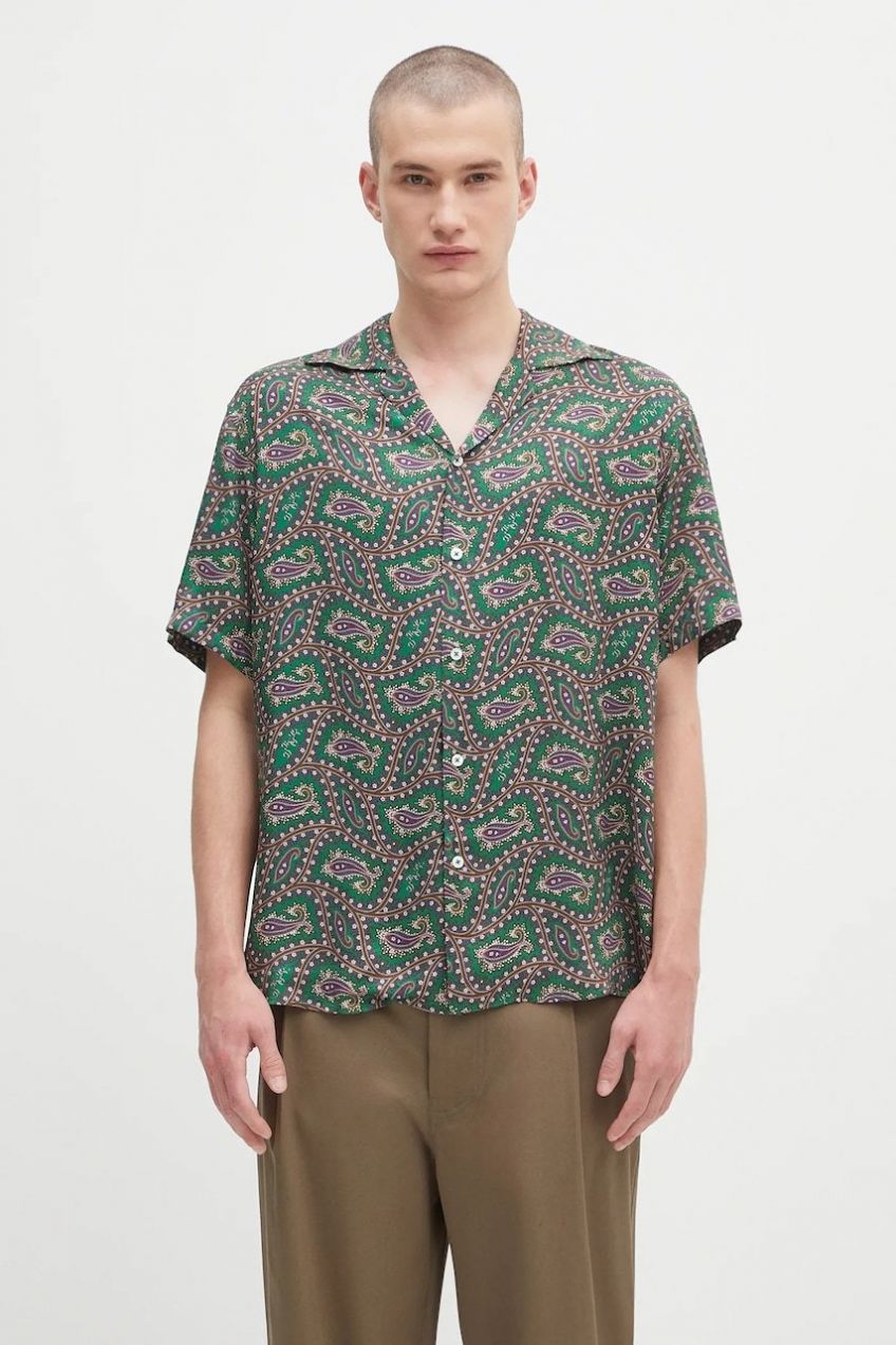 Košeľa Drôle de Monsieur La Chemise Paisley zelená farba, voľný strih, s klasickým golierom, H.SH229.VI021