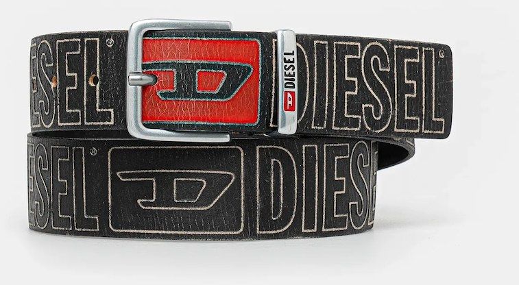 Kožený opasok Diesel DIESEL LOGO B-BISCOTTO OUTLINE čierna farba, X10427.P6812