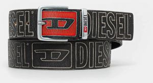 Kožený opasok Diesel DIESEL LOGO B-BISCOTTO OUTLINE čierna farba, X10427.P6812