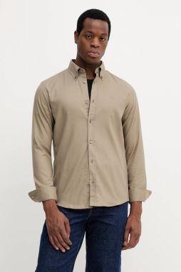Bavlnená košeľa BOSS zelená farba, slim, s golierom button-down, 50550583