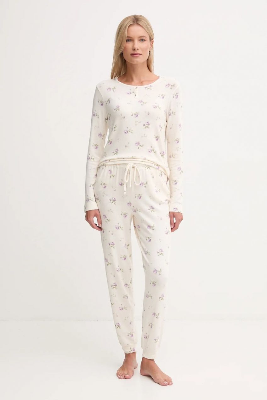 Pyžamo Lauren Ralph Lauren dámske, béžová farba, ILN92452