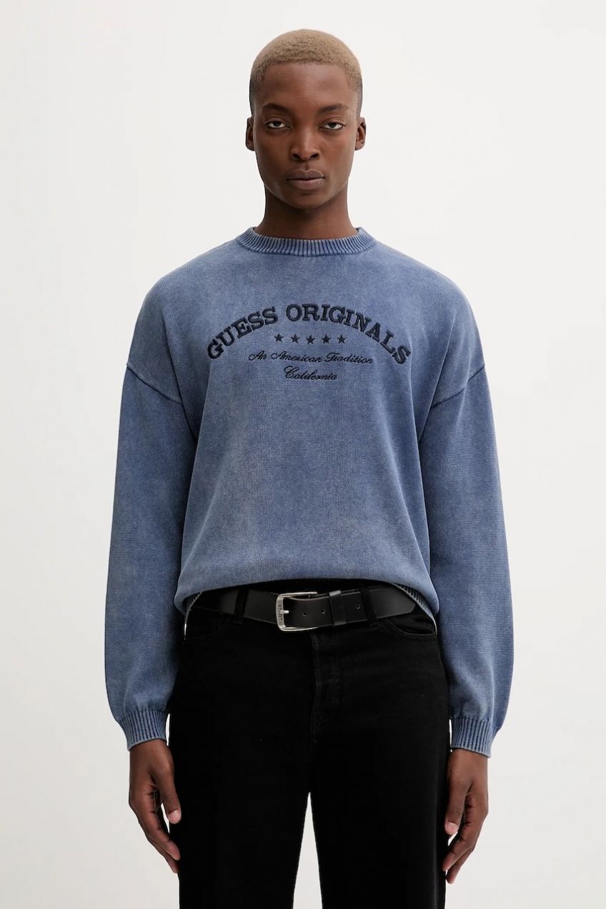 Bavlnený sveter Guess Originals tmavomodrá farba, ľahký, M5BR01 Z3P41