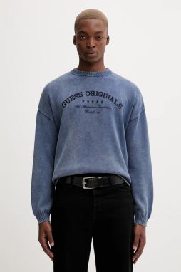 Bavlnený sveter Guess Originals tmavomodrá farba, ľahký, M5BR01 Z3P41