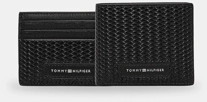 Peňaženka a kožený obal na karty Tommy Hilfiger čierna farba, AM0AM13605