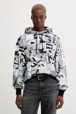 Bavlnená mikina Karl Lagerfeld Jeans biela farba, s kapucňou, vzorovaná, A4M20023