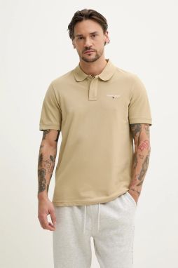 Bavlnené polo tričko Tommy Jeans pánske, béžová farba, jednofarebné, DM0DM20914